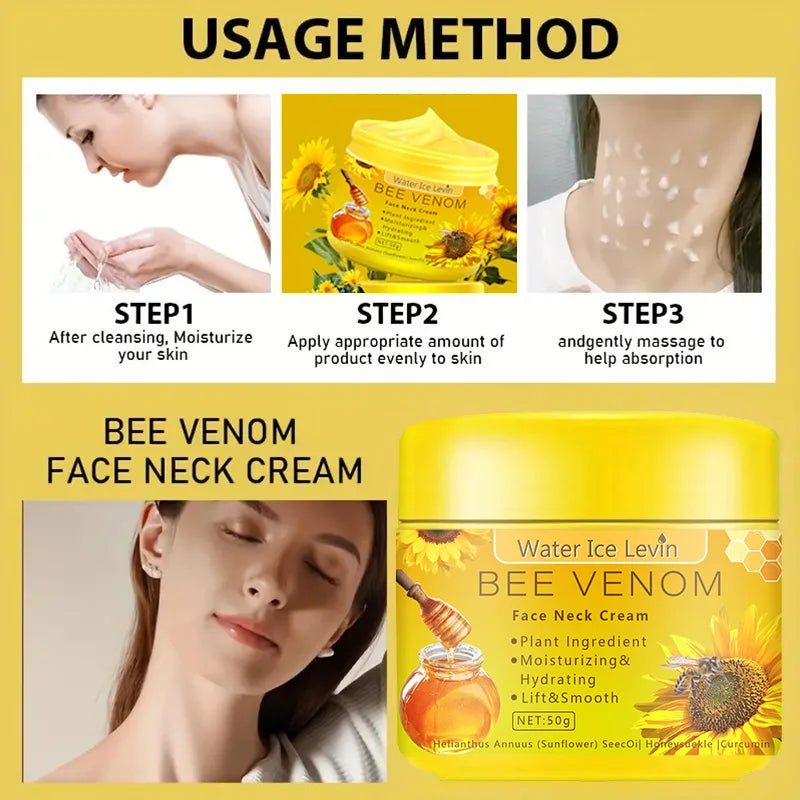 Bee Venom Neck Cream - Lifting, Firming & Moisturizing, Reduces Fine Lines and Repairs Damaged Skin.