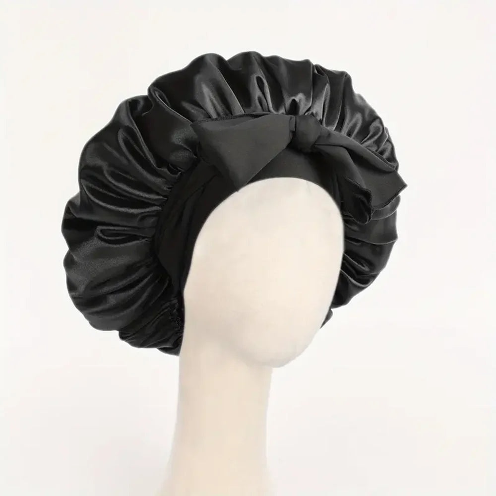Adjustable satin sleep bonnet for frizz-free hair