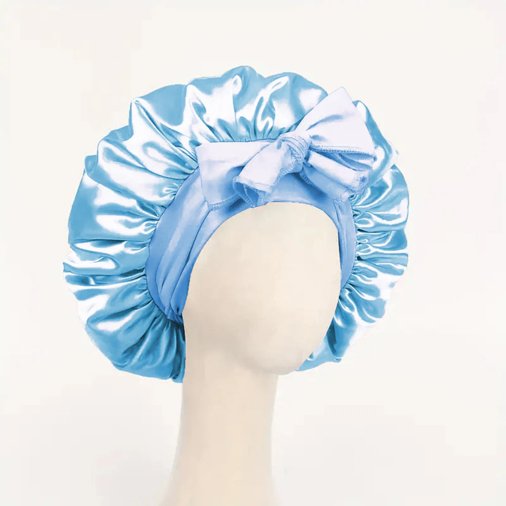 Adjustable satin sleep bonnet for frizz-free hair