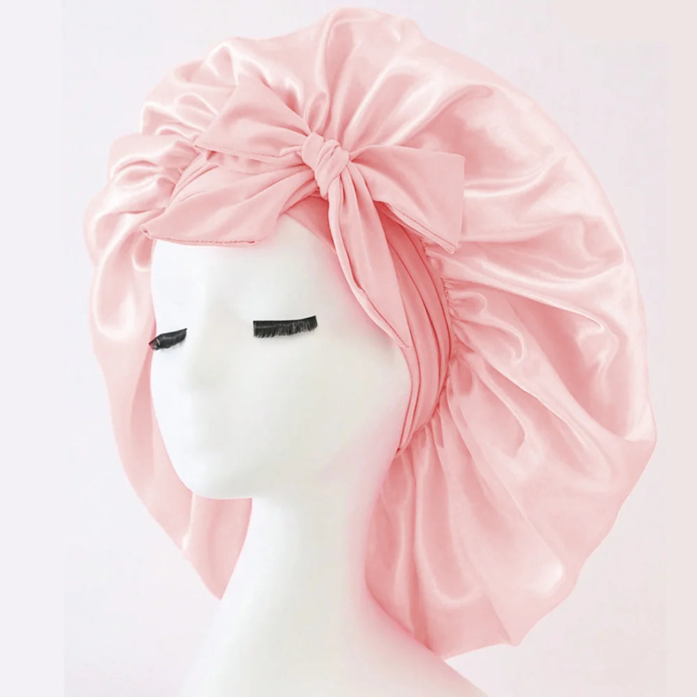 Adjustable satin sleep bonnet for frizz-free hair