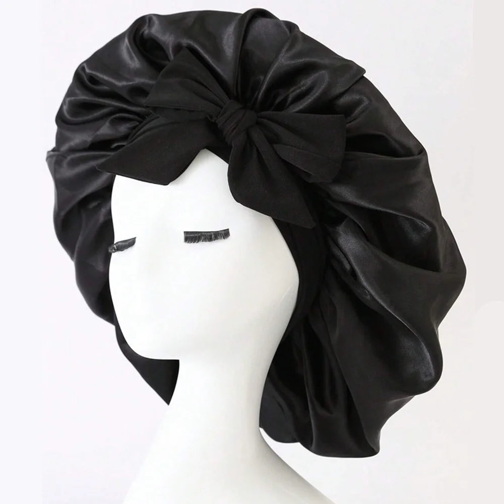 Adjustable satin sleep bonnet for frizz-free hair