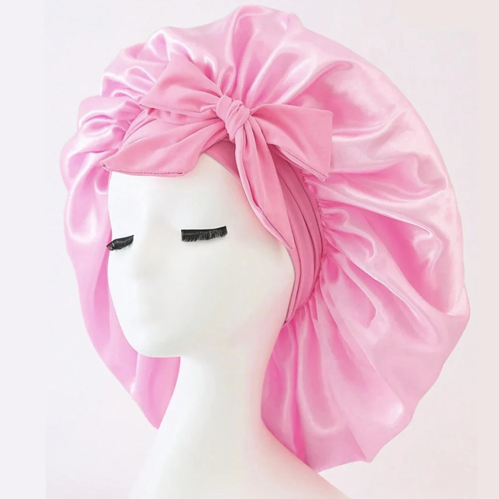 Adjustable satin sleep bonnet for frizz-free hair