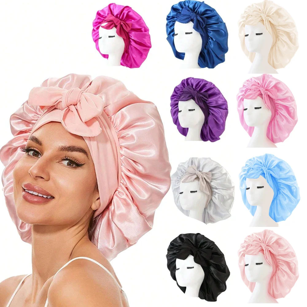 Adjustable satin sleep bonnet for frizz-free hair