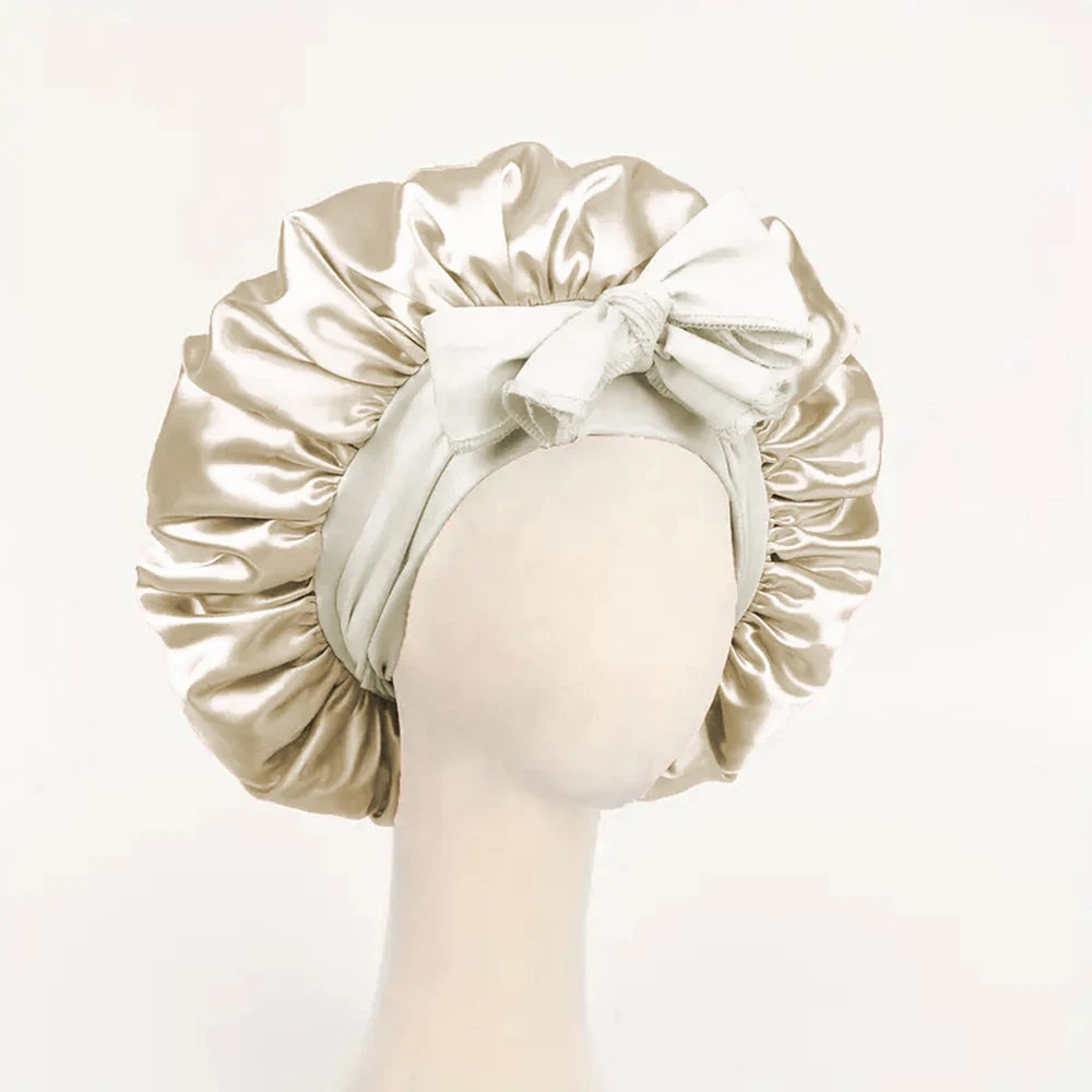 Adjustable satin sleep bonnet for frizz-free hair