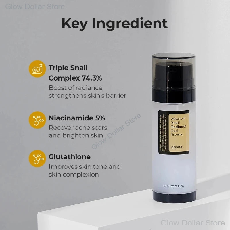 COSRX Niacinamide 5%+Snail Mucin 74% Dual Essence Advanced Snail Radiance Hydrating Anti Aging Face Serum Korean Skin Care 80ml