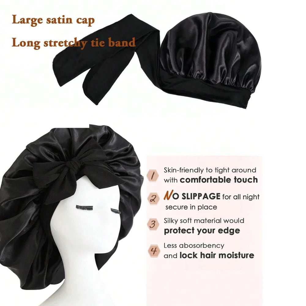 Adjustable satin sleep bonnet for frizz-free hair