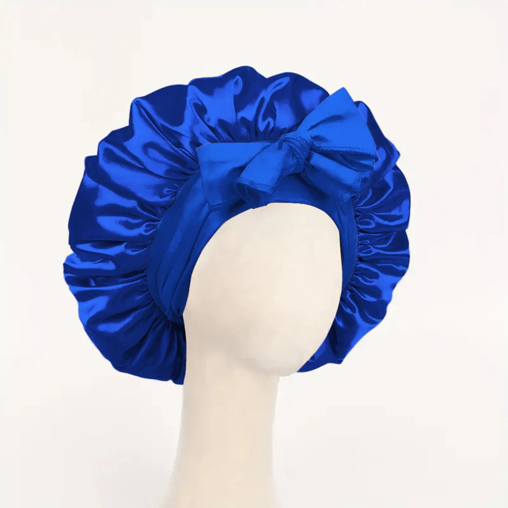 Adjustable satin sleep bonnet for frizz-free hair