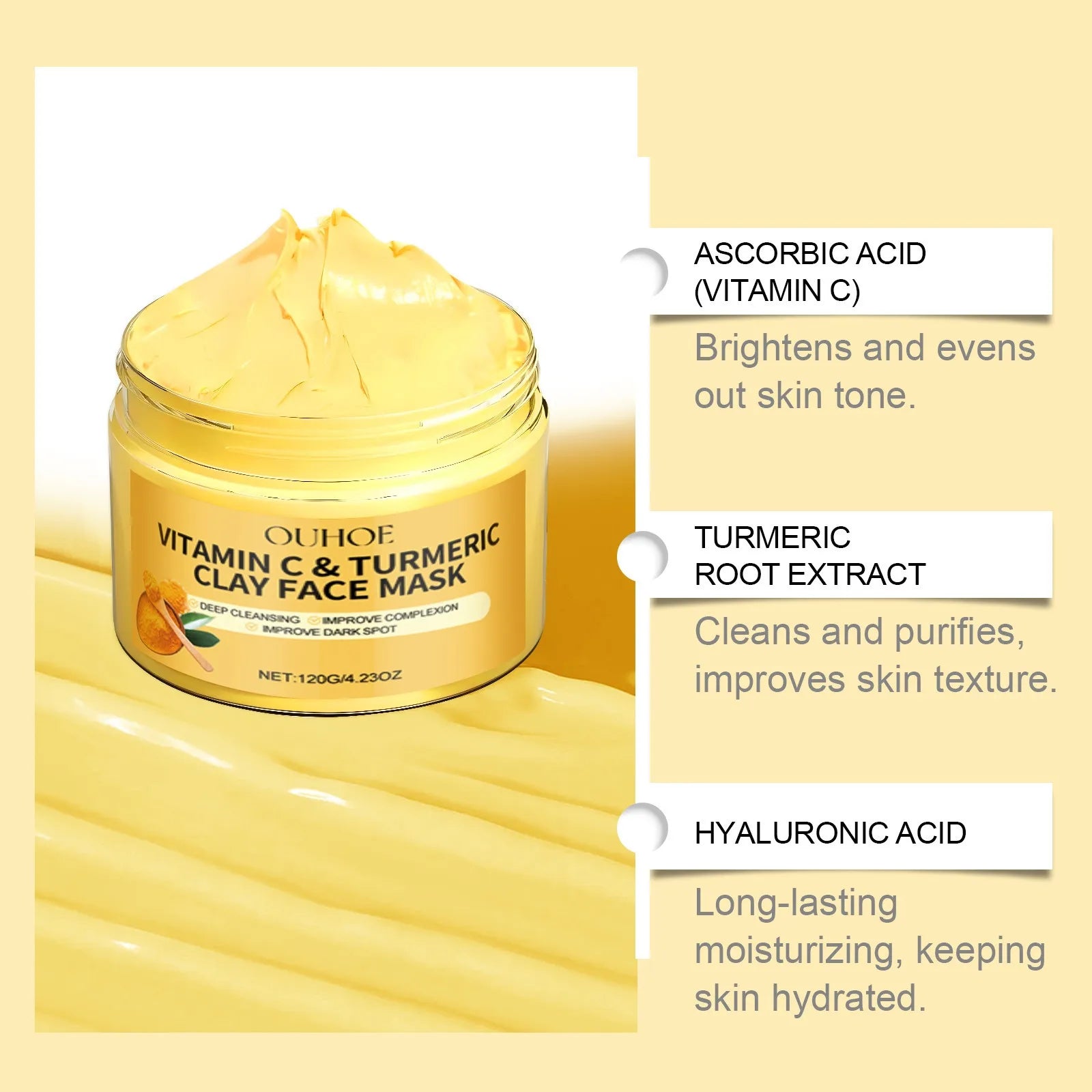 Vitamin C Exfoliating facial mask Turmeric Exfoliating facial mask Improve Pore Deep Cleaning facial mask   Apply facial mask